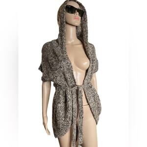 Aeropostale Sweater Cardigan Large Wool Blend Outdoor Knit Belted Hoodie Brown